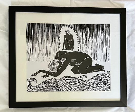 ‘The weight’ linocut print