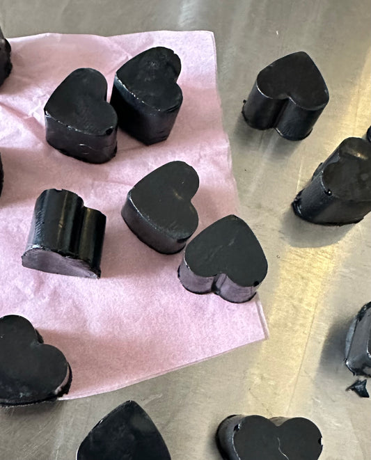 Activated charcoal soap hearts