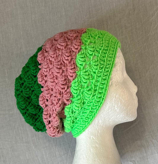 Another pink and green slouchy beanie