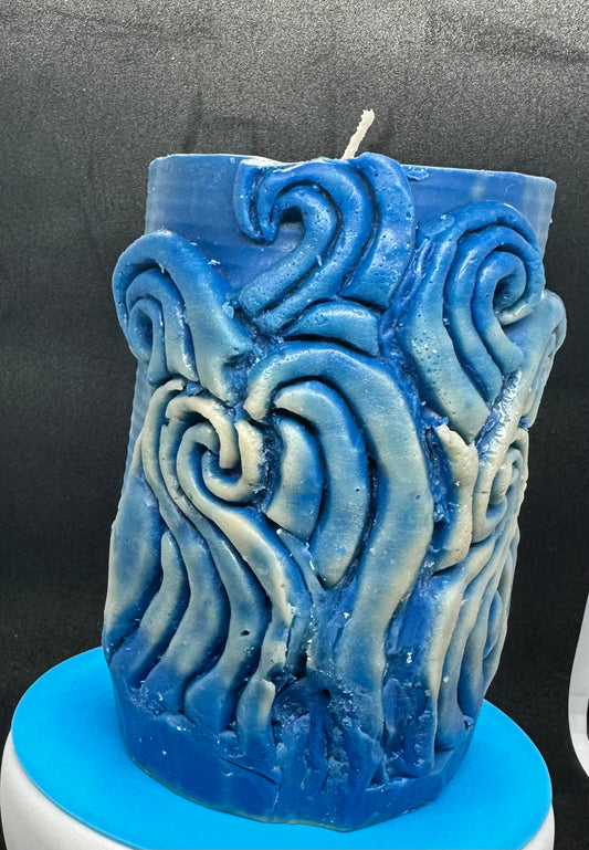Ocean waves pillar candle